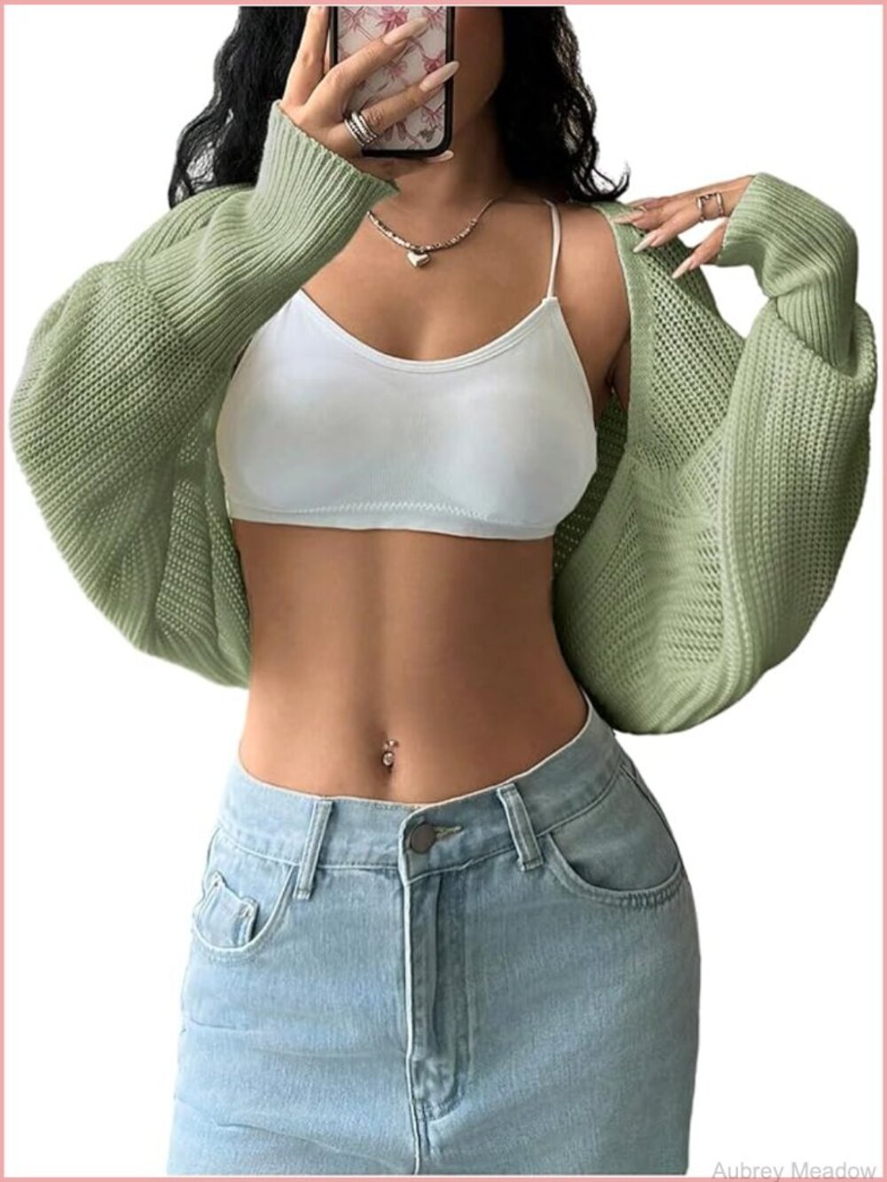 Crochet Bolero Shrug Top Y2k Long Sleeve Drop Shoulder Crop Cardigan